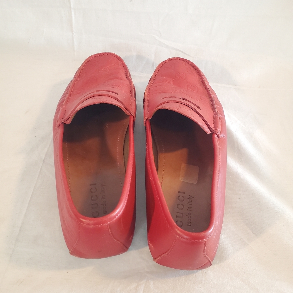 Gucci Men's Size 9 Red Leather Penny Loafers - Picture 4 of 11